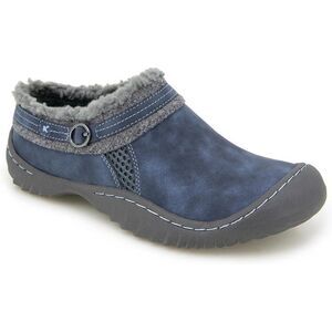 JBU Ginger Slide Womens Sz 7.5 Denim Blue Faux Fur Vegan Suede Cozy Mule NWT